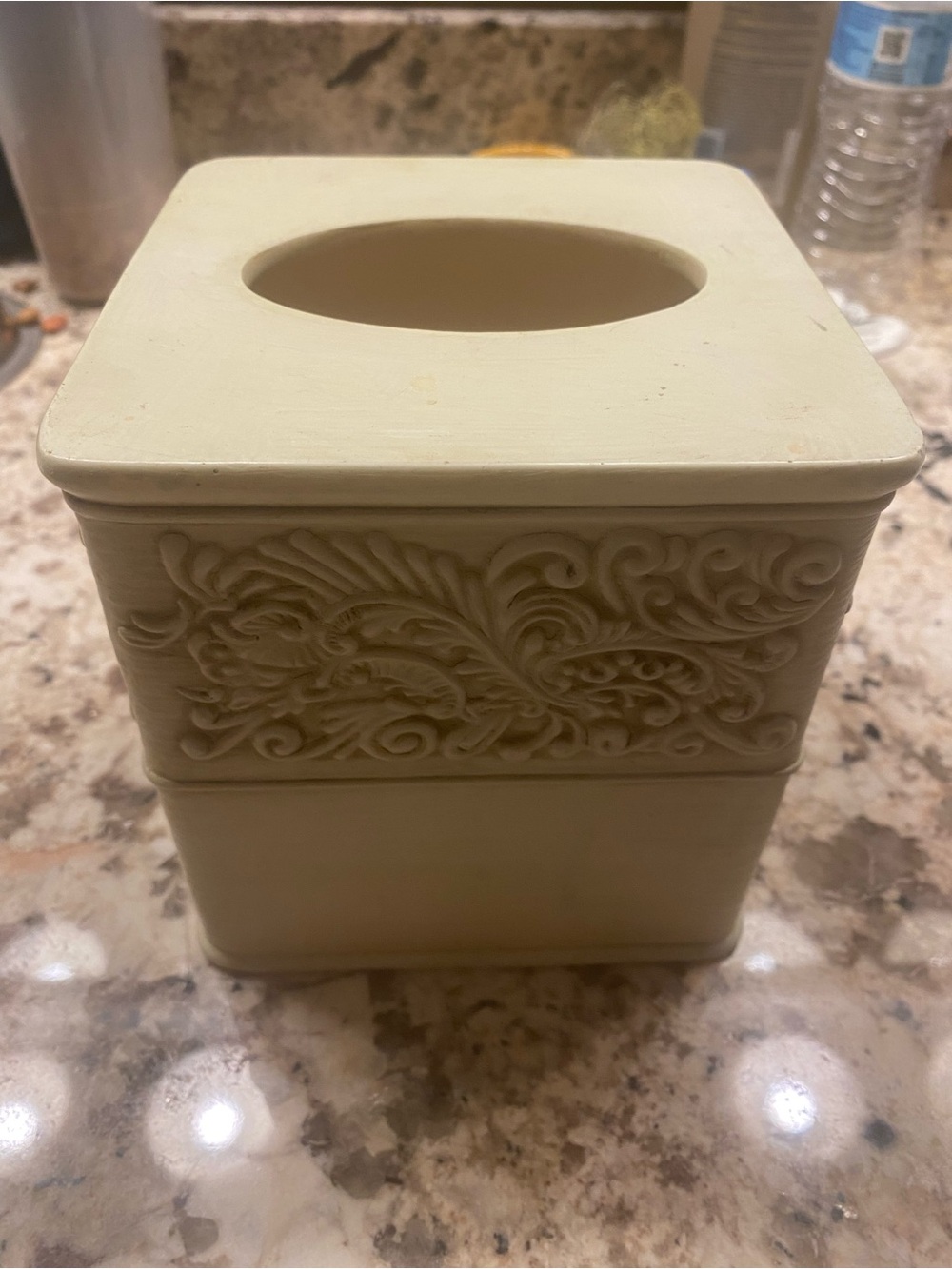Classic Ivory Tissue Box Cover with Ornate Scroll Design